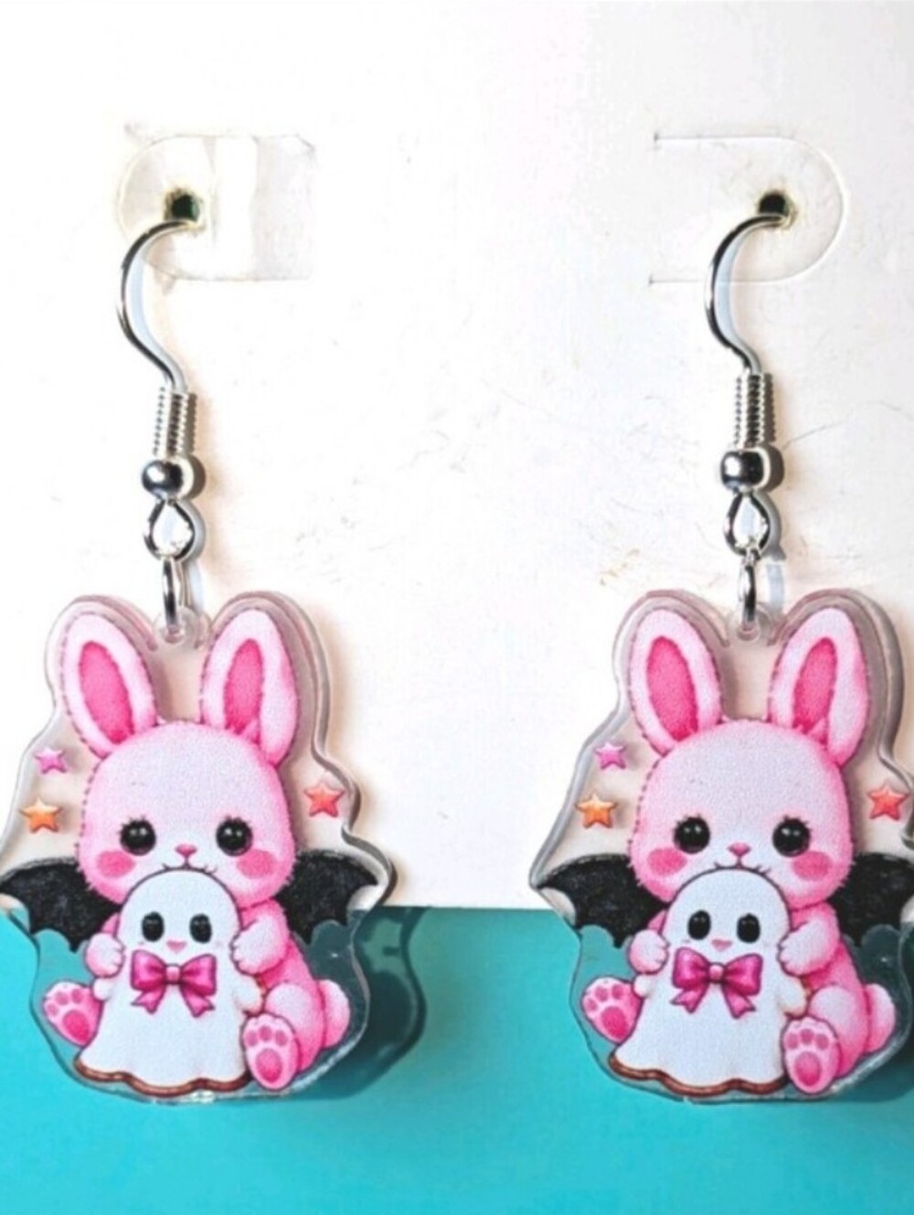 Pink Cute Pink Bunny Ghost Earrings